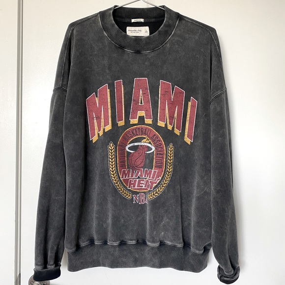 Abercrombie u0026 Fitch | Sweaters | Abercrombie Fitch Miami Heat Faded  Blackred Crewneck Oversized Large New | Poshmark